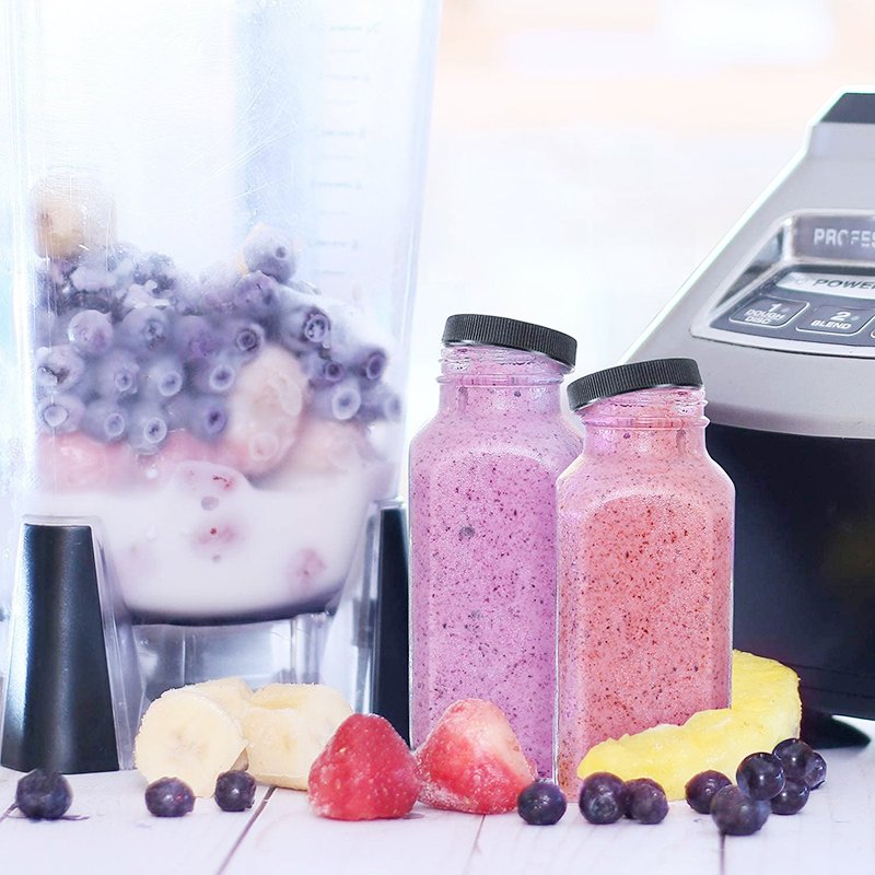 Empty 8oz 12oz 16oz 250ml 350ml 500ml french square clear Glass Bottles for fresh cold pressed juice