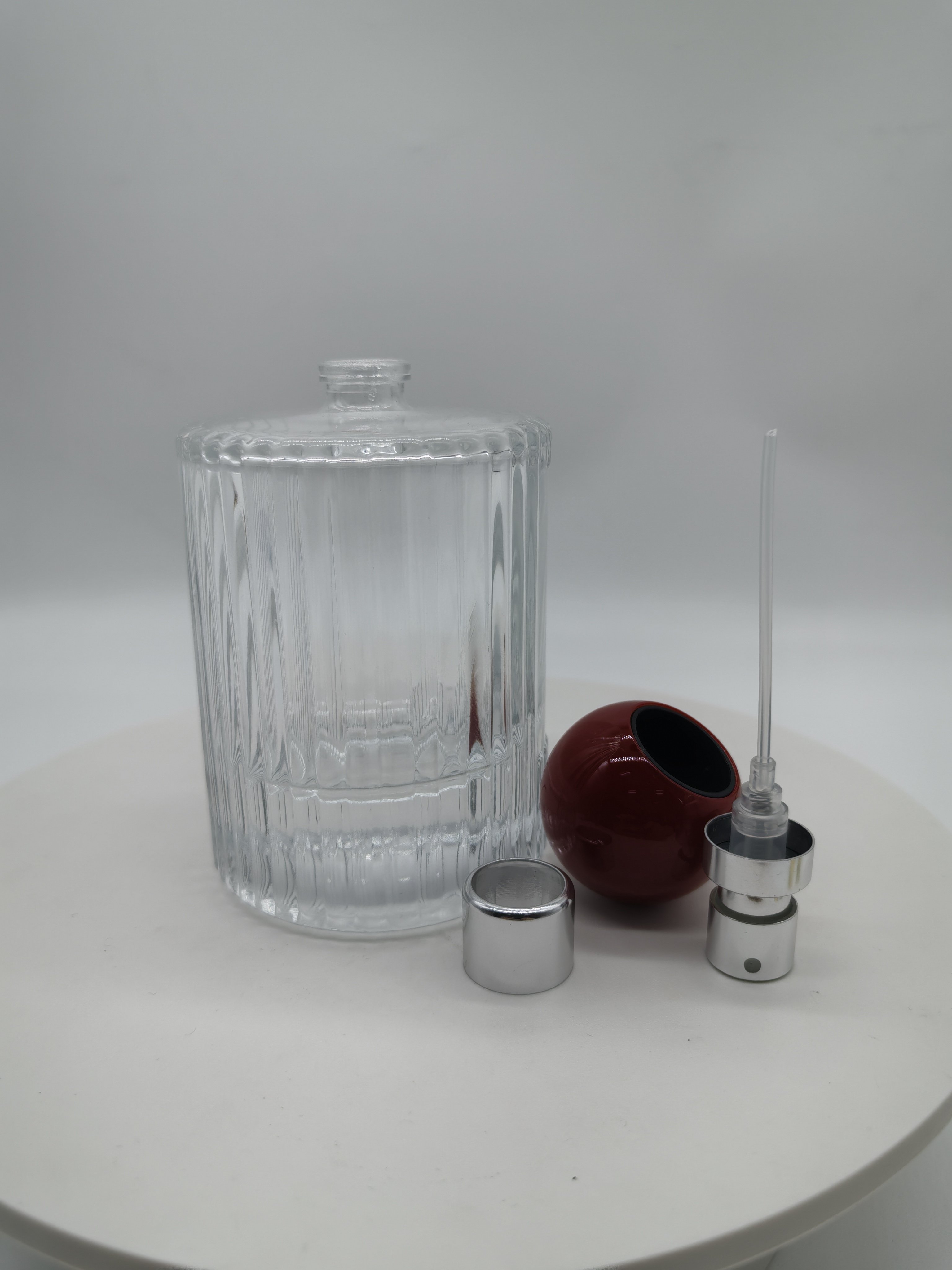 hot sale empty luxury 30ml 50ml 100ml FEA crimping pump clear fragrance all aluminum mist spray with cap perfume glass bottle