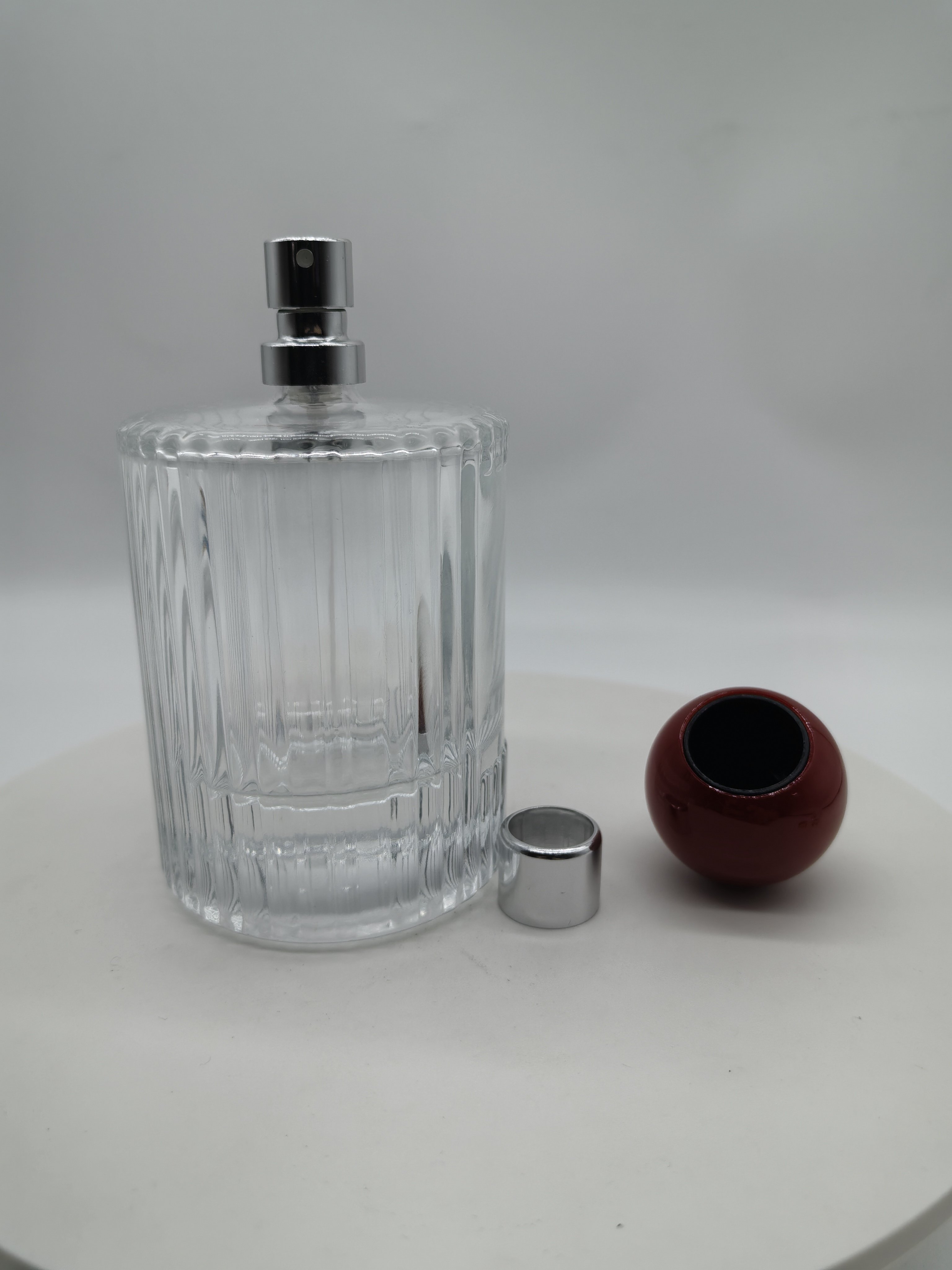 hot sale empty luxury 30ml 50ml 100ml FEA crimping pump clear fragrance all aluminum mist spray with cap perfume glass bottle