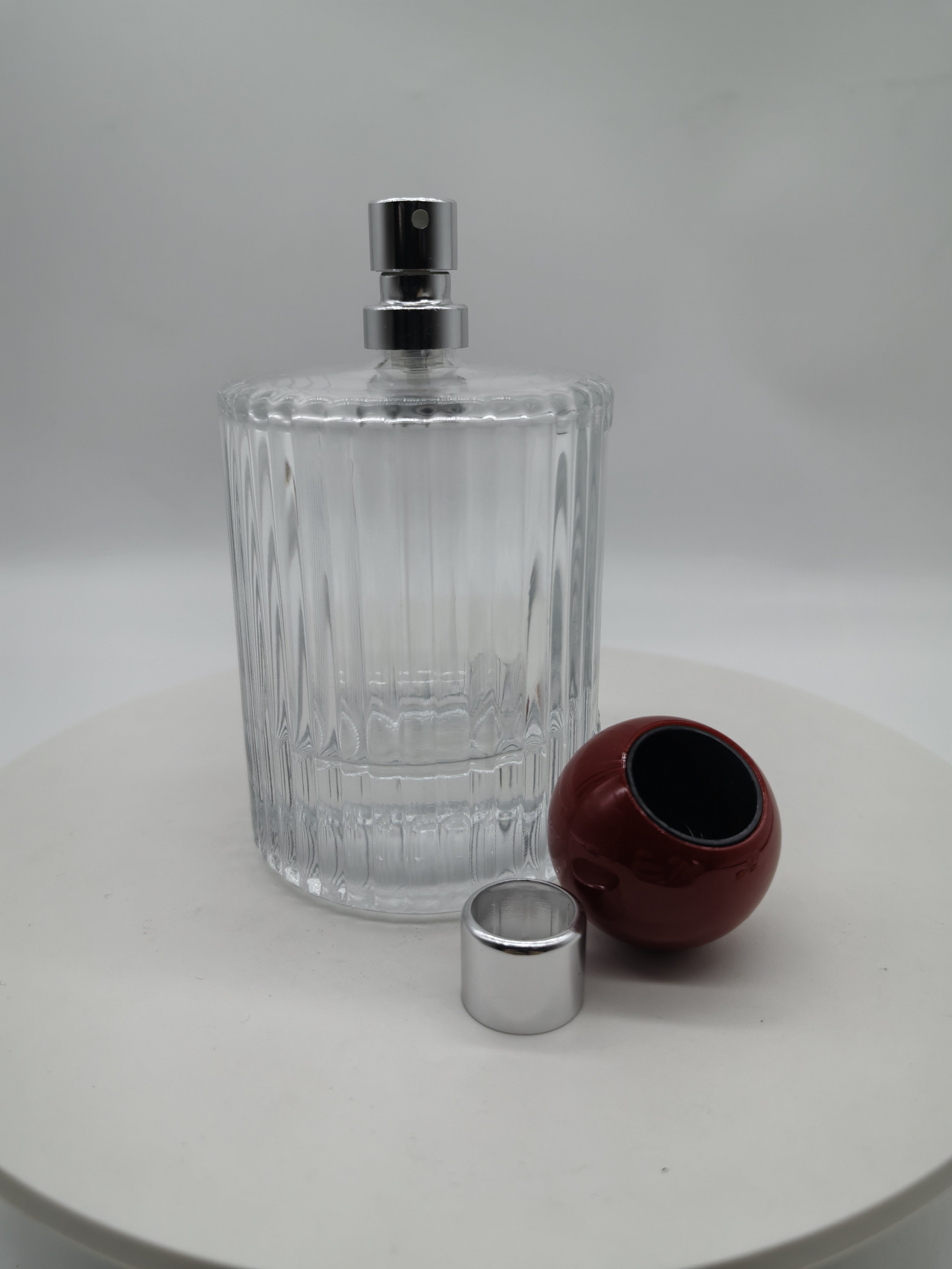 hot sale empty luxury 30ml 50ml 100ml FEA crimping pump clear fragrance all aluminum mist spray with cap perfume glass bottle
