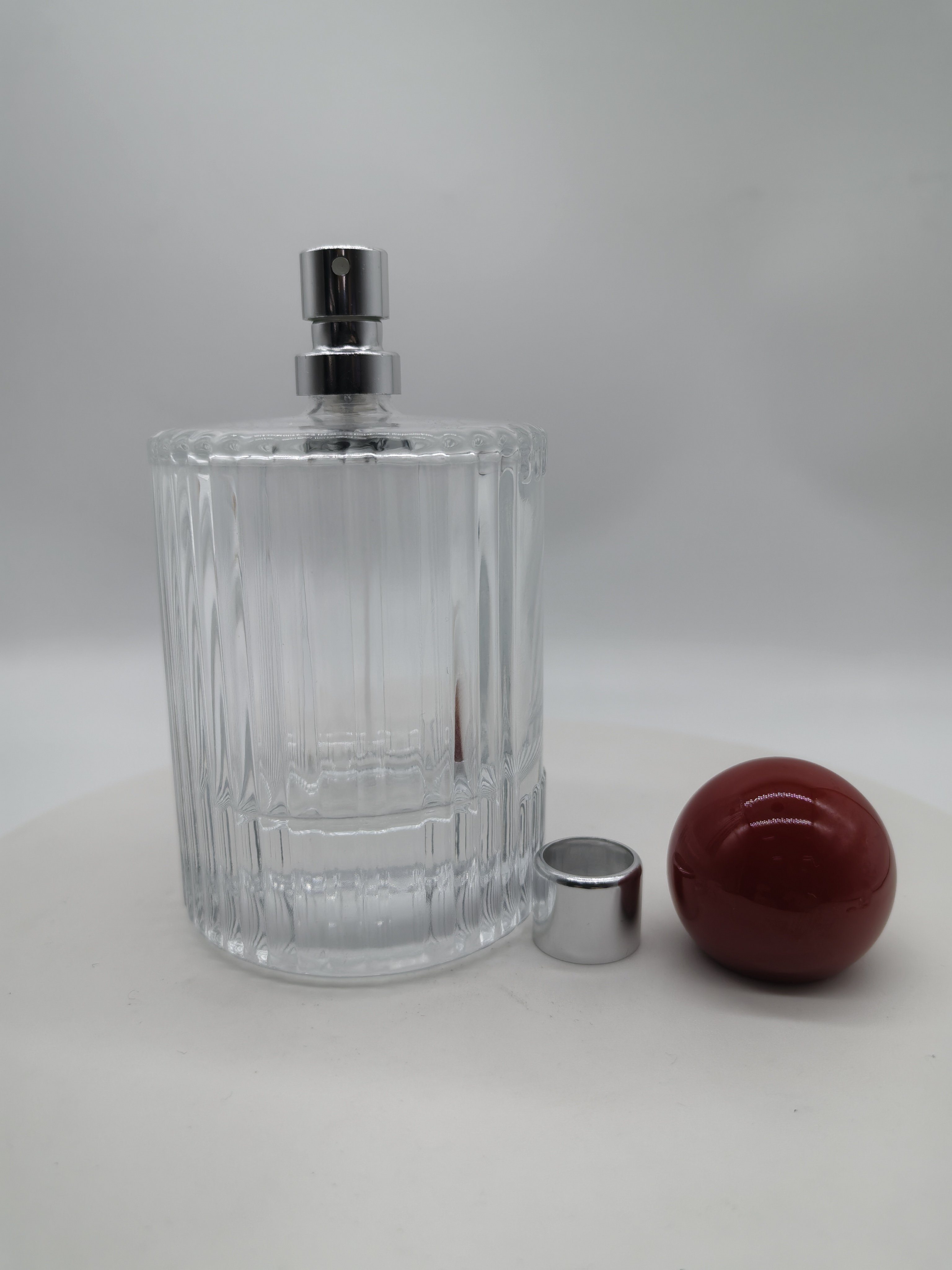 hot sale empty luxury 30ml 50ml 100ml FEA crimping pump clear fragrance all aluminum mist spray with cap perfume glass bottle