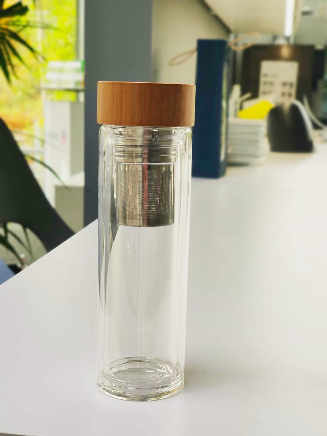 Wholesale Double Wall High Borosilicate Crystal Glass Fruit Tea Bottles Coffee Mugs with Tea Infuser For Loose Leaf Tea Fruit