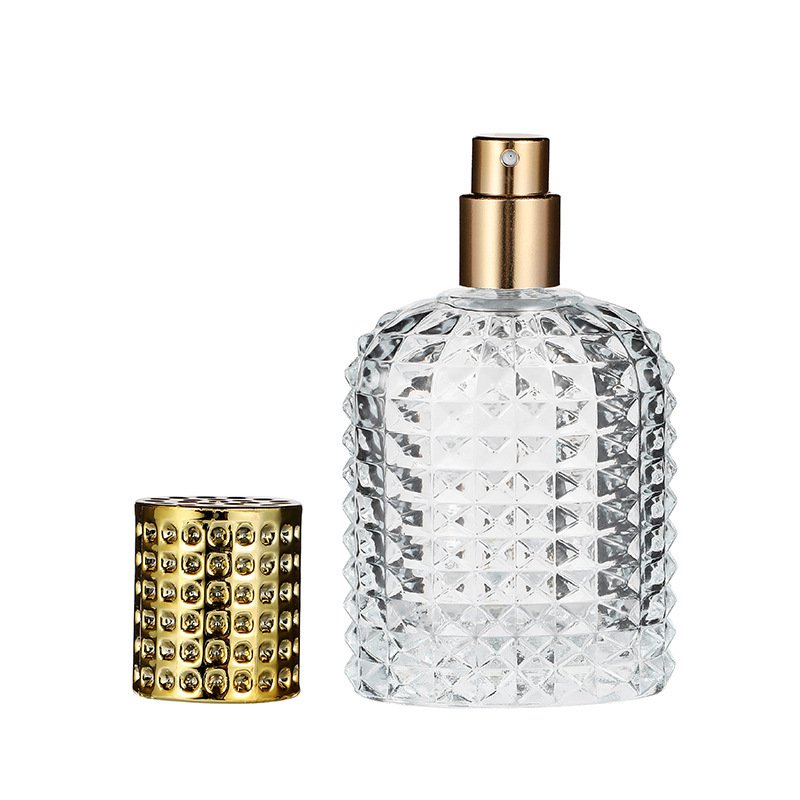 Empty rivet surface 1oz 30ml 50ml 100ml refillable transparent glass bottle for perfume