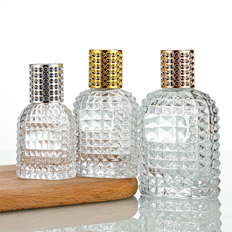 Empty rivet surface 1oz 30ml 50ml 100ml refillable transparent glass bottle for perfume