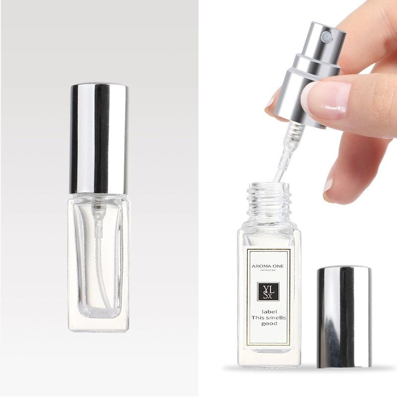New Empty 10ml Refillable Decants Perfume Glass Bottles Cuboid Spray Perfume Bottle With Gold Silver Black Lid
