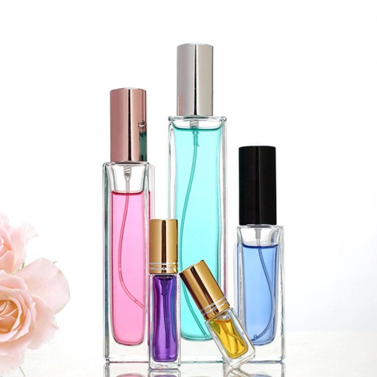 New Empty 10ml Refillable Decants Perfume Glass Bottles Cuboid Spray Perfume Bottle With Gold Silver Black Lid