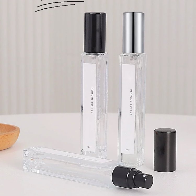 New Empty 10ml Refillable Decants Perfume Glass Bottles Cuboid Spray Perfume Bottle With Gold Silver Black Lid
