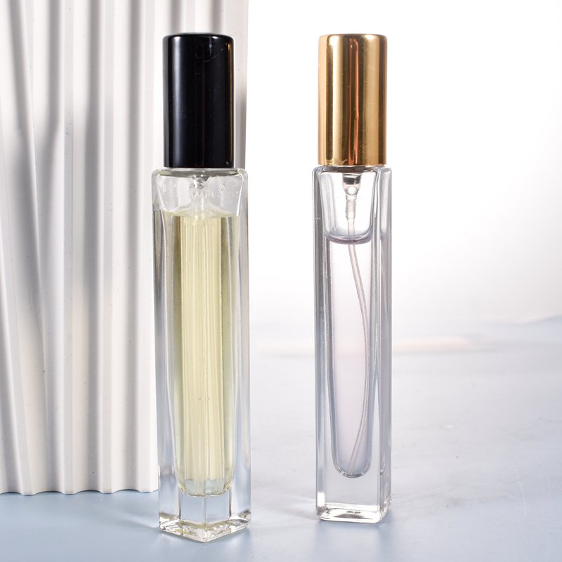 New Empty 10ml Refillable Decants Perfume Glass Bottles Cuboid Spray Perfume Bottle With Gold Silver Black Lid