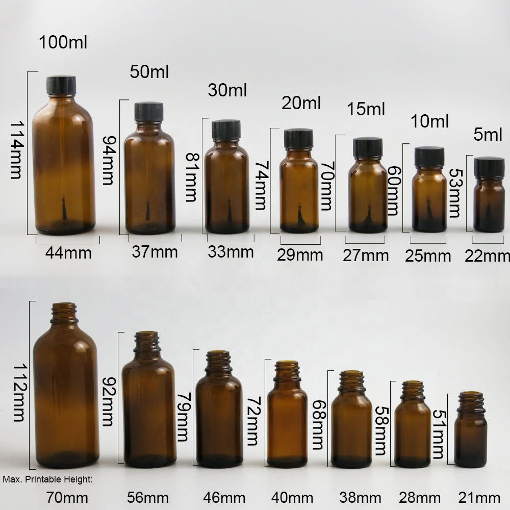 5ml 10ml 15ml 20ml 30ml 50ml 100ml amber Glass essential oil Bottle With Brush for Beauty Cosmic Containers Bottle
