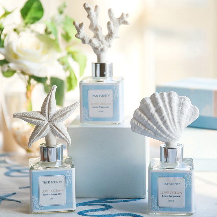 natural blue glass bottle reed diffuser luxury ceramic reed diffuser set rattan sticks aroma diffuser