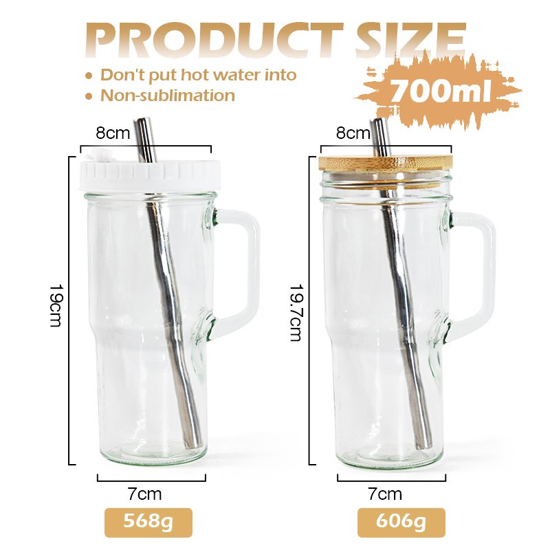 USA Warehouse 24oz Glass Cups with Lids and Straws 24oz Tumbler with Handle Coffee Cups Glasses Mason Jar Cups Drinking Set