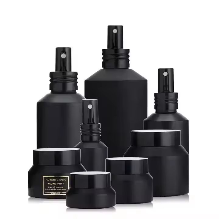 15ml 30ml 60ml 100ml 120ml Slant Shoulder Black Color Cosmetic Glass Bottles With Mist Spray Lid For Perfume Package
