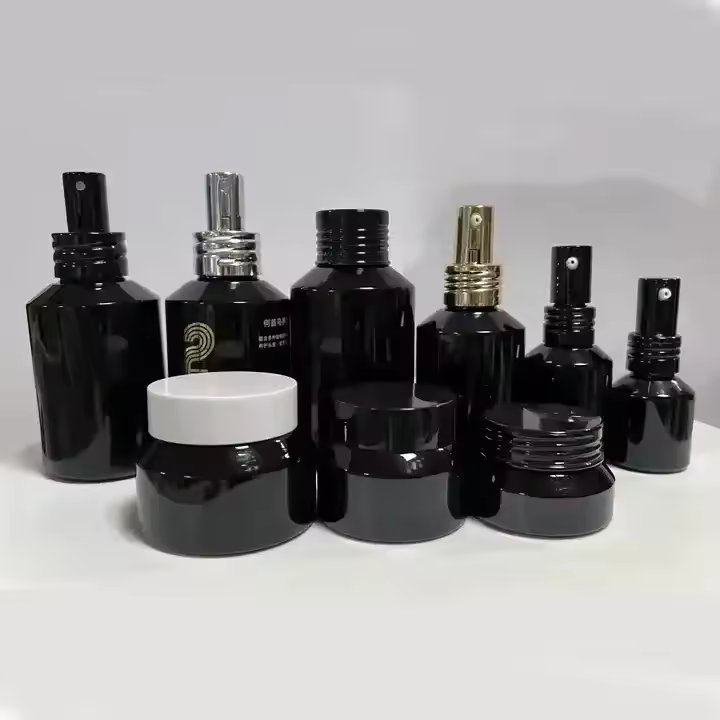 15ml 30ml 60ml 100ml 120ml Slant Shoulder Black Color Cosmetic Glass Bottles With Mist Spray Lid For Perfume Package