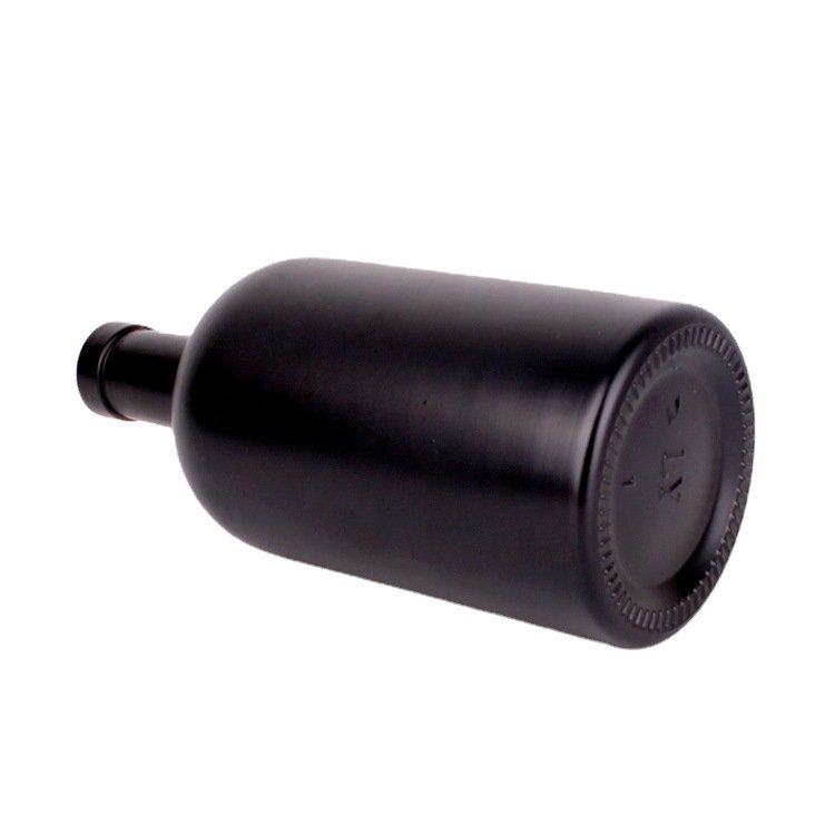 Matte Black 200ml 375ml 500ml 750ml Round Flint Glass Liquor Wine Bottle Gin Whisky Vodka Tequila Glass Bottle With Cork Lid