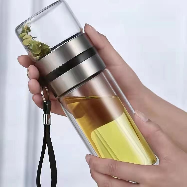 2024 Hot Trend Custom OEM Design Double Wall Glass Tritan Stainless Steel Cup Cup Holiday Glass Bottle With Pot