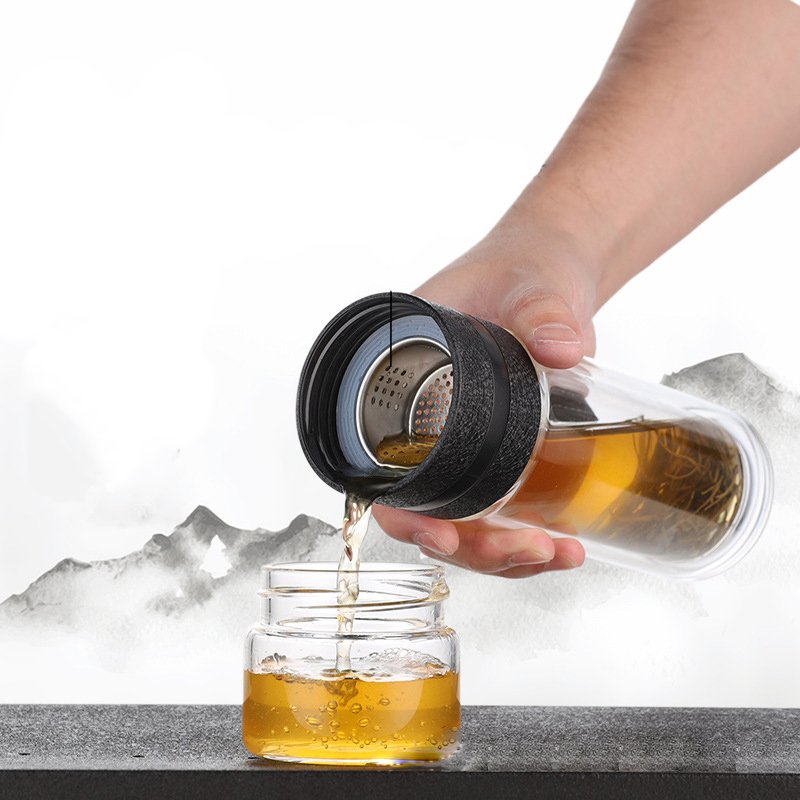 2024 Hot Trend Custom OEM Design Double Wall Glass Tritan Stainless Steel Cup Cup Holiday Glass Bottle With Pot