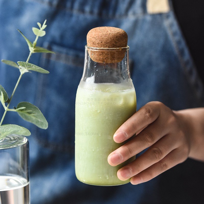 1L Hand Blow glass carafe with cover borosilicate Glass water bottle with cork stopper lid for home,Restaurant,bar