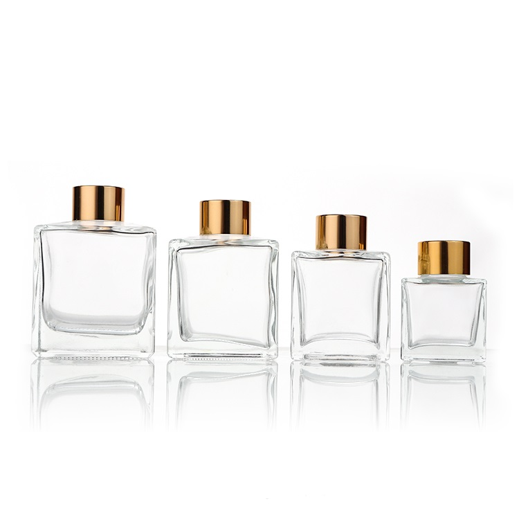100ml 3.4oz Square aromatherapy Glass Bottle Clear Glass Jar With Gold Lid Essential Oils Container