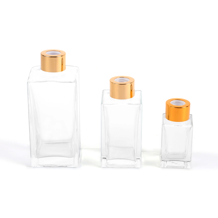 100ml 3.4oz Square aromatherapy Glass Bottle Clear Glass Jar With Gold Lid Essential Oils Container