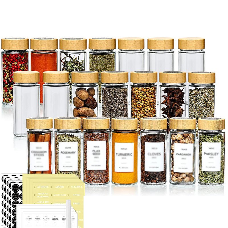 Hot Selling Empty Kitchen Spice Containers Herb And Seasoning Glass Bottle 100ml Round Spice Glass Jar Set