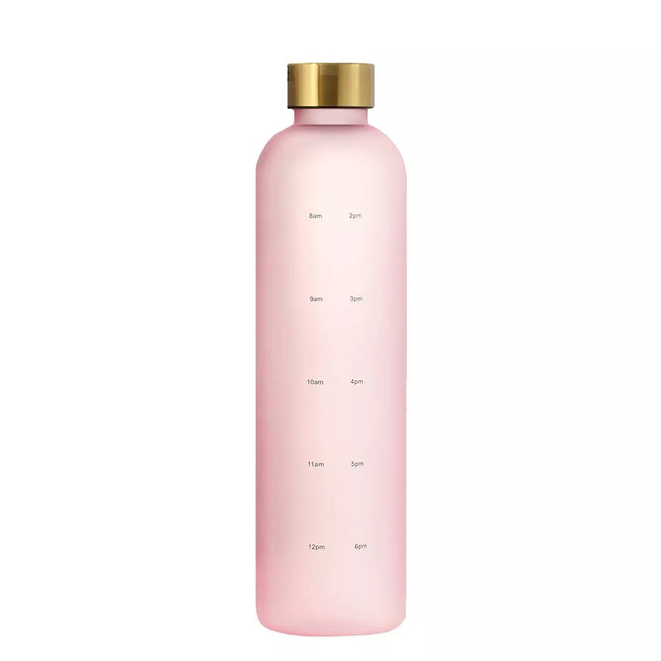 Custom Logo 1000ml Glass Drink Water Bottle Motivational Time Marker Frosted Yoga Glass Bottle