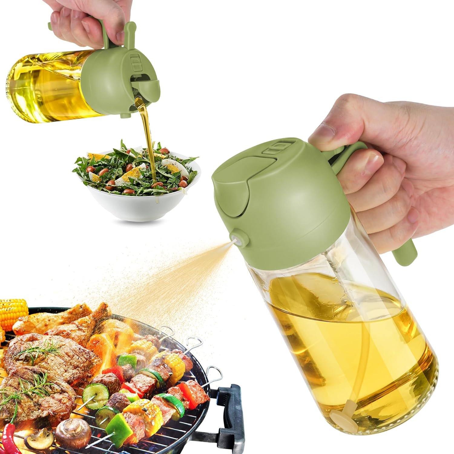 Multifunction 2 IN 1 Spray Pouring Glass Olive Oil Dispenser Bottle Oils And Vinegar Wide Bottom