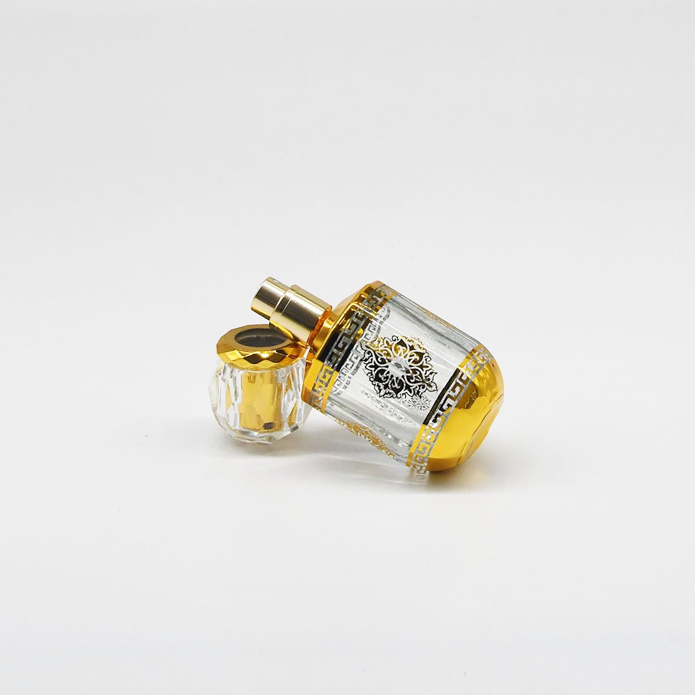30ml 50ml dubai style metal Arabic glass essential oil bottle perfume glass bottle round striped electroplated perfume bottle