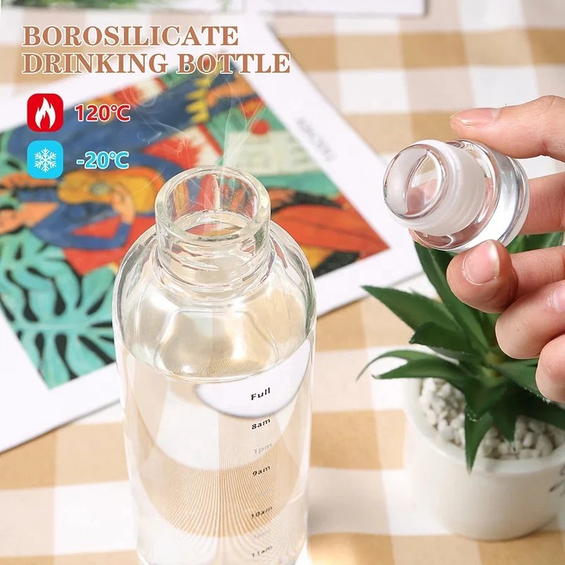 Wholesale 500ml Transparent Milk Juice Glass Bottle with Time Marker Cover For Sport