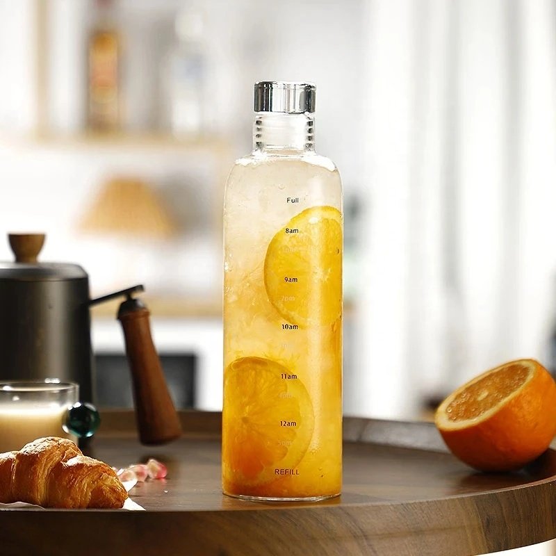 Wholesale 500ml Transparent Milk Juice Glass Bottle with Time Marker Cover For Sport