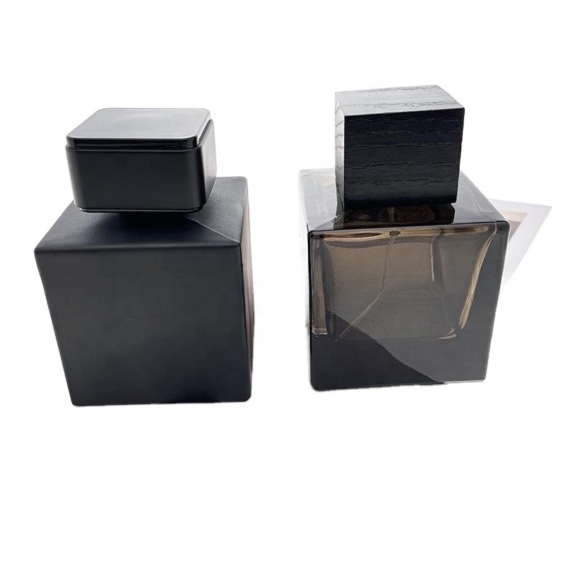 50 100ml clear glass perfume bottle Polished square walnut wood wood lid small empty cosmetic bottle