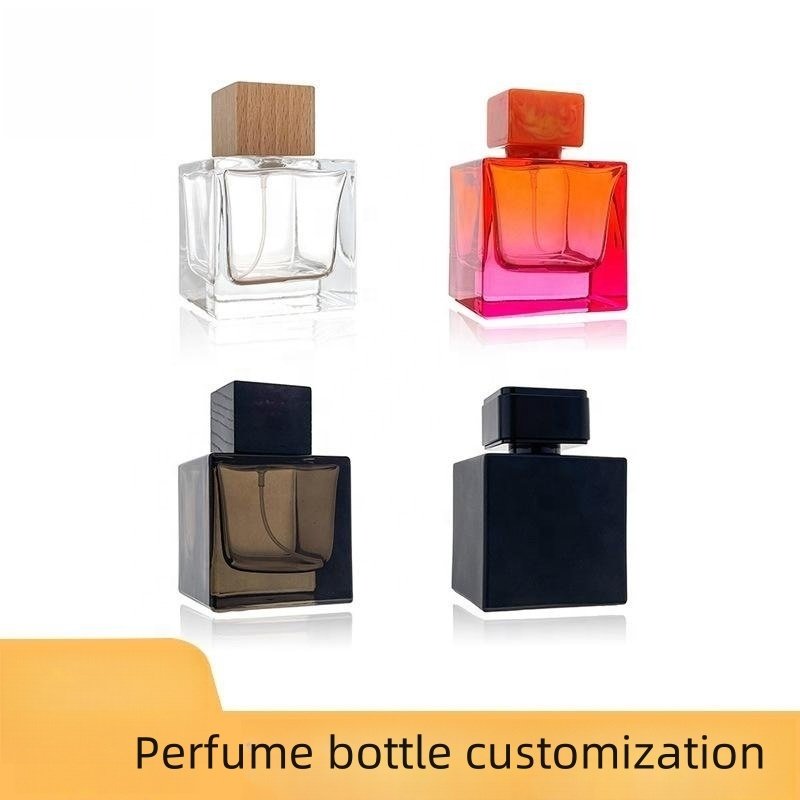 50 100ml clear glass perfume bottle Polished square walnut wood wood lid small empty cosmetic bottle