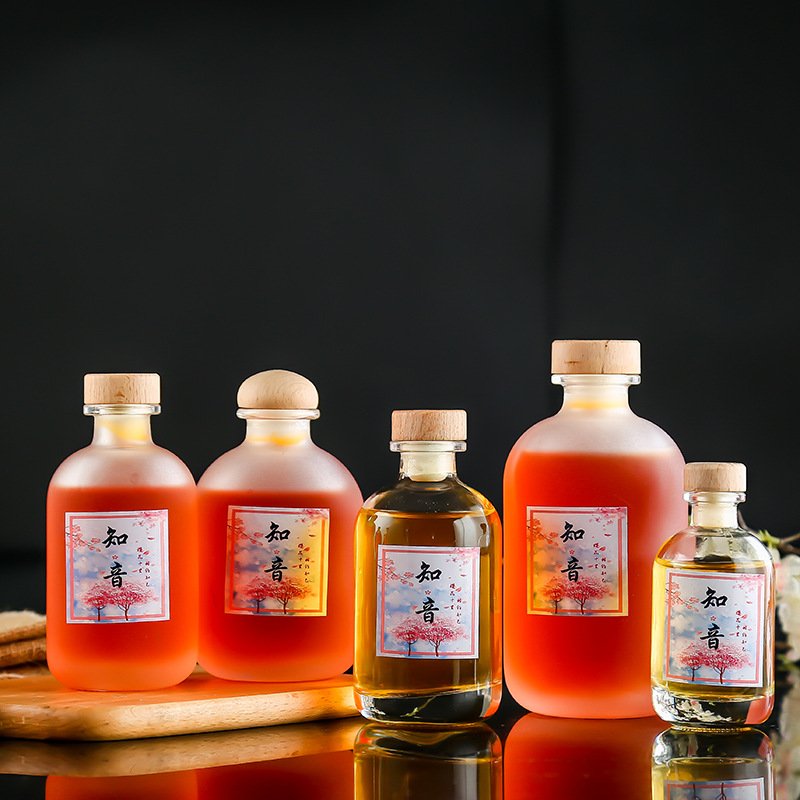 250ml 500ml Fruit Juice Ice Wine Frosted Glass Bottle with Cork Glass Liquor Bottles