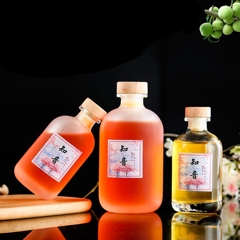 250ml 500ml Fruit Juice Ice Wine Frosted Glass Bottle with Cork Glass Liquor Bottles