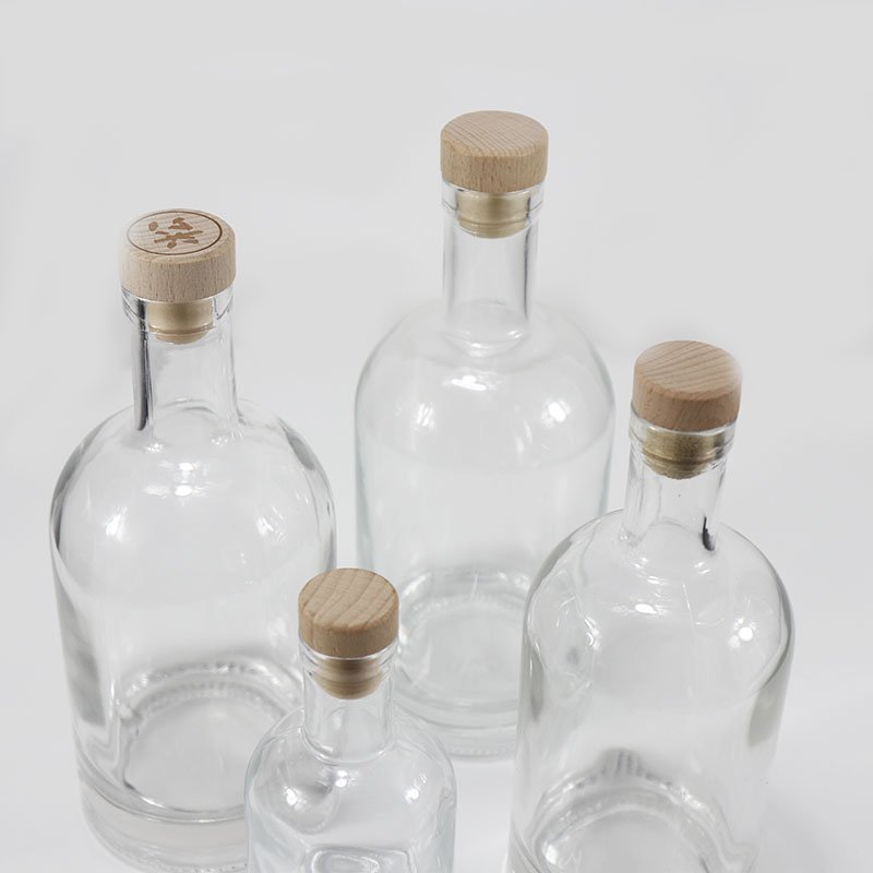 250ml 375ml 500ml 750ml 1000ml transparent round empty flint glass liquor wine Whisky Vodka tequila bottle with sealed cork lid