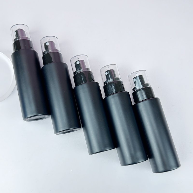 30ml 50ml 100 ml glass bottles for cosmetics matte black custom spray bottle for toner deluxe glass pump bottles