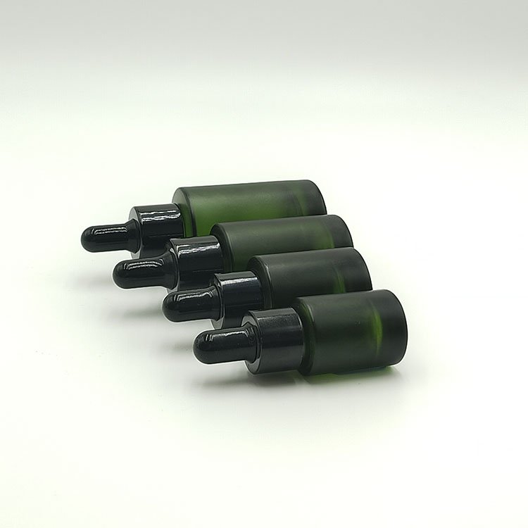 Cosmetic Matte Frosted Green Glass Bottles 5ml 10ml 20ml 30ml Flat Shoulders Dropper Cap for Serum and Skin Essential Oil