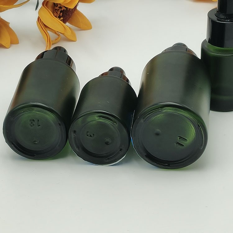 Cosmetic Matte Frosted Green Glass Bottles 5ml 10ml 20ml 30ml Flat Shoulders Dropper Cap for Serum and Skin Essential Oil