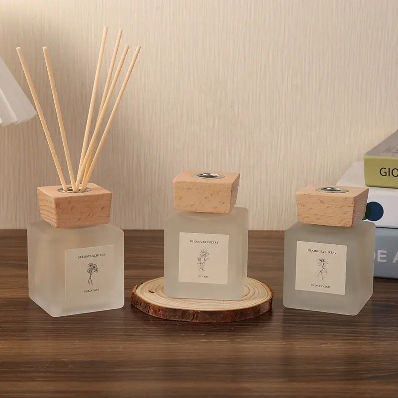 50ml Hot Sales New Styles Frosted White Square Reed Diffuser Glass Bottle With Cap