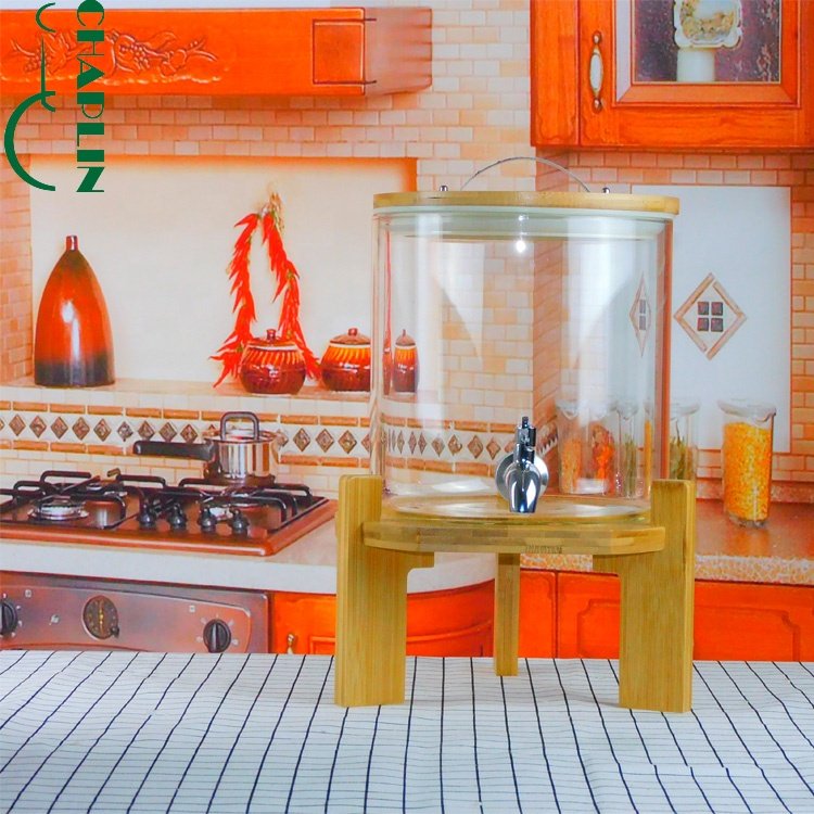 5L Airtight Hot and Cold Water Handmade Glass Drink Water Juice Beverage Dispenser With Tap Ginseng Glass Bottle Dispenser