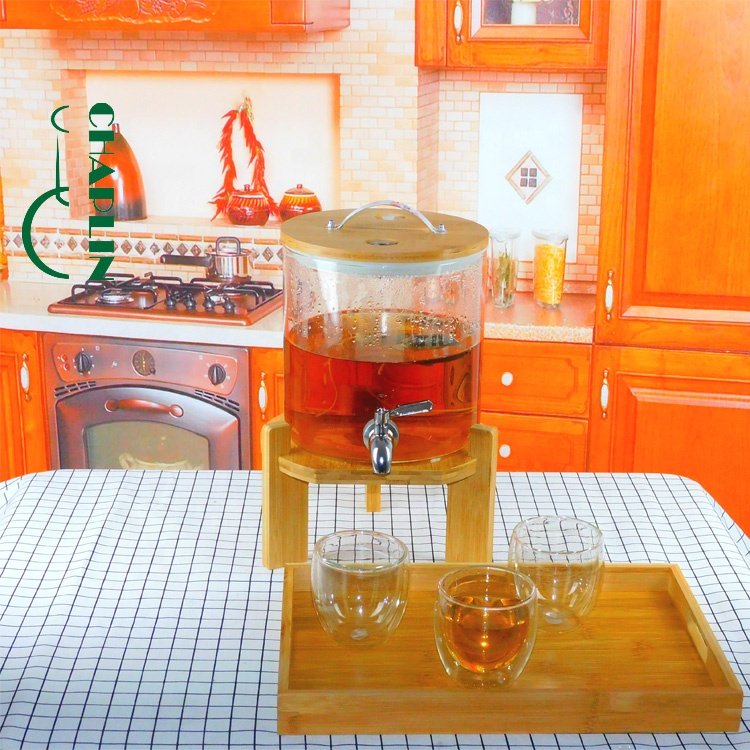 5L Airtight Hot and Cold Water Handmade Glass Drink Water Juice Beverage Dispenser With Tap Ginseng Glass Bottle Dispenser