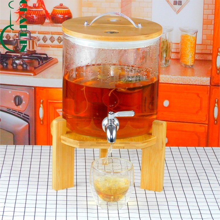 5L Airtight Hot and Cold Water Handmade Glass Drink Water Juice Beverage Dispenser With Tap Ginseng Glass Bottle Dispenser