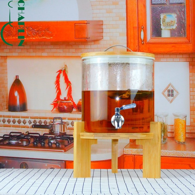 5L Airtight Hot and Cold Water Handmade Glass Drink Water Juice Beverage Dispenser With Tap Ginseng Glass Bottle Dispenser