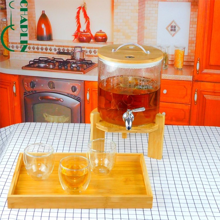 5L Airtight Hot and Cold Water Handmade Glass Drink Water Juice Beverage Dispenser With Tap Ginseng Glass Bottle Dispenser