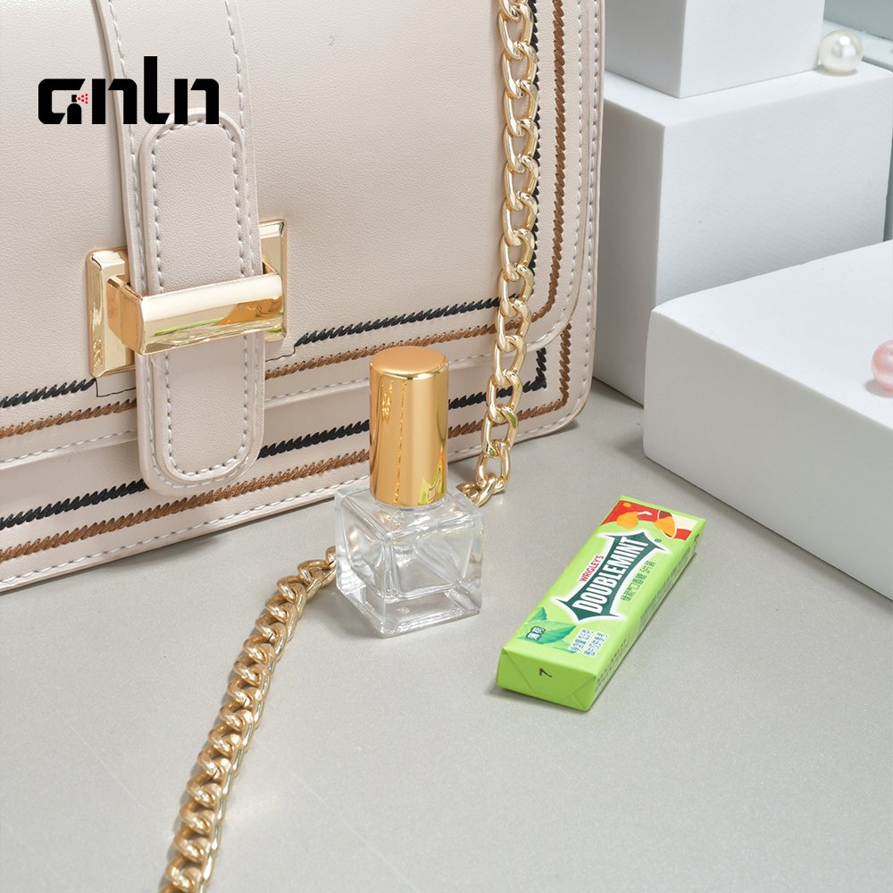 ANLN Empty 5ml mini luxury square clear glass spray perfume bottle with Gold Aluminum sprayer cap