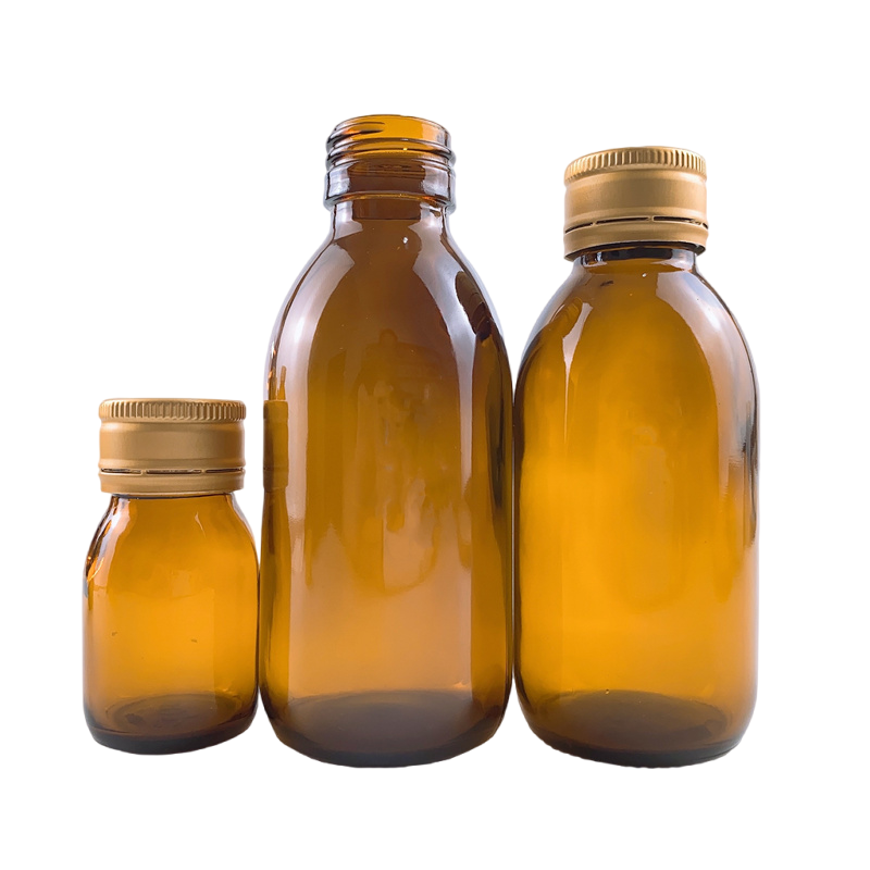 Free Sample 30ml-150ml brown glass bottle custom logo shading bottle with aluminum anti-theft lid Tea Shaded Round Glass Bottle