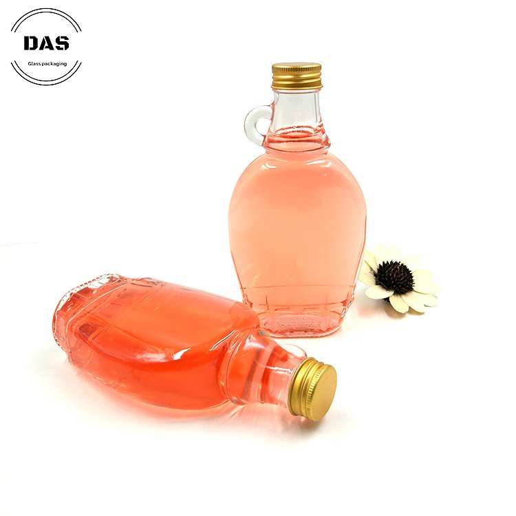 Empty 8oz 250 ml clear glass handle maple syrup bottles for Sale