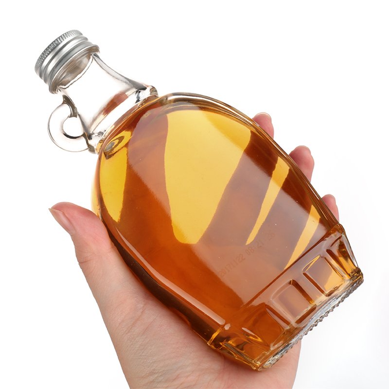 Empty 8oz 250 ml clear glass handle maple syrup bottles for Sale