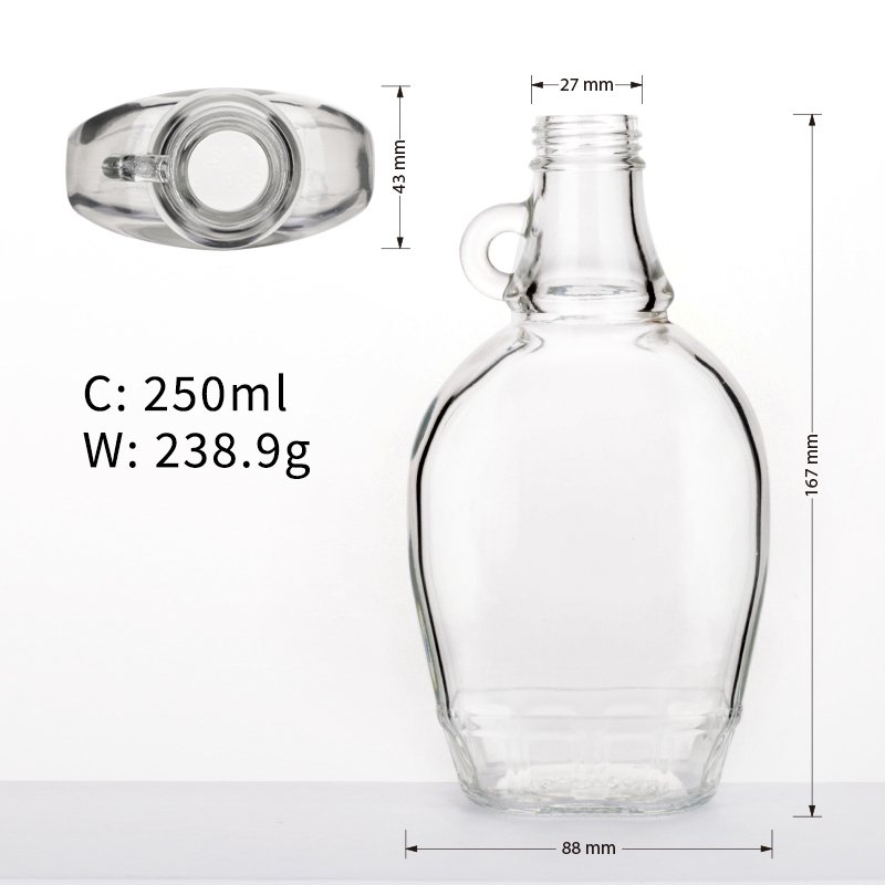 Empty 8oz 250 ml clear glass handle maple syrup bottles for Sale