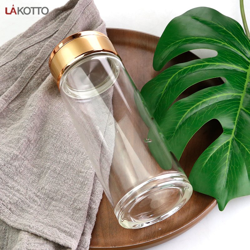 500ml Luxury glass bottle with gold metal lid for water , honey , bottle logo can be customized