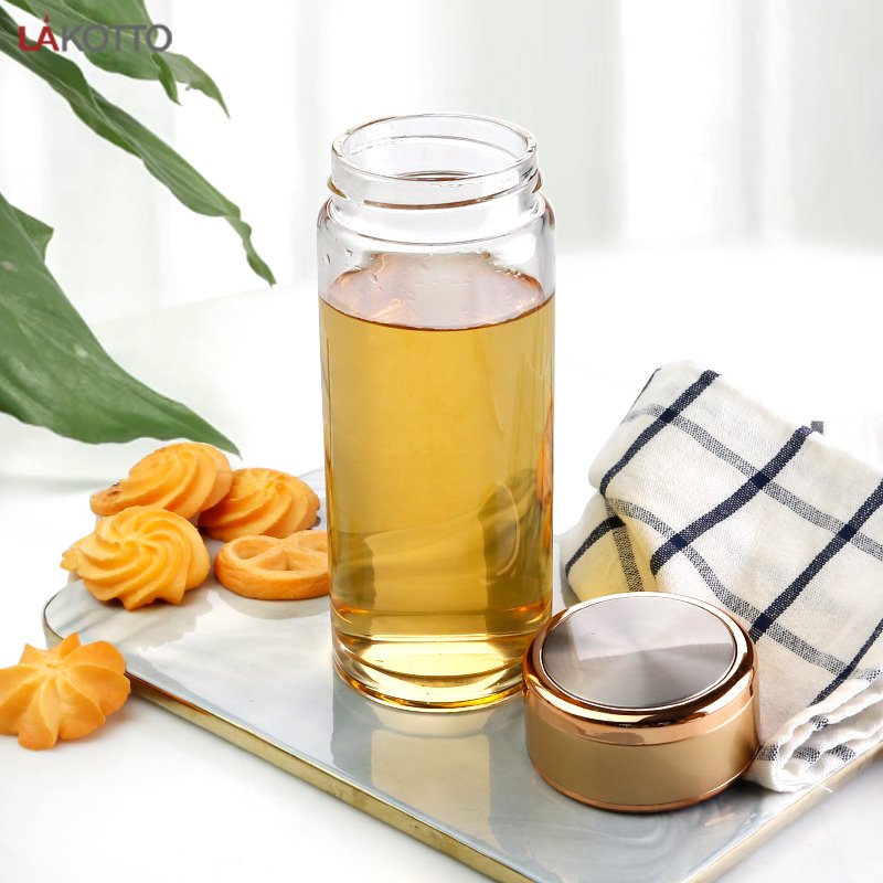 500ml Luxury glass bottle with gold metal lid for water , honey , bottle logo can be customized